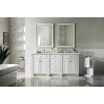 James Martin Vanities Bristol 72" Bright White Double Vanity With 3 cm Ethereal Noctis Silestone Top and FreePower Wireless Charger
