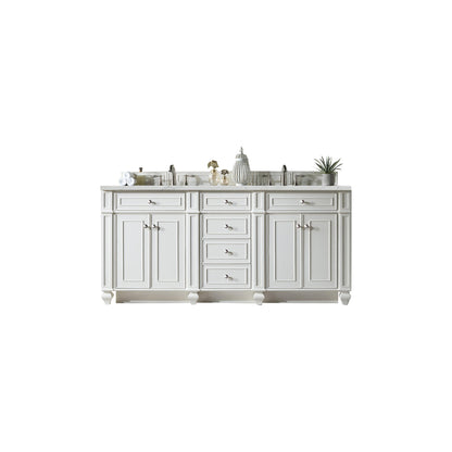 James Martin Vanities Bristol 72" Bright White Double Vanity With 3 cm Ethereal Noctis Silestone Top and FreePower Wireless Charger