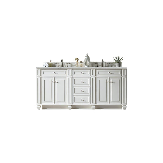 James Martin Vanities Bristol 72" Bright White Double Vanity With 3 cm Ethereal Noctis Silestone Top and FreePower Wireless Charger