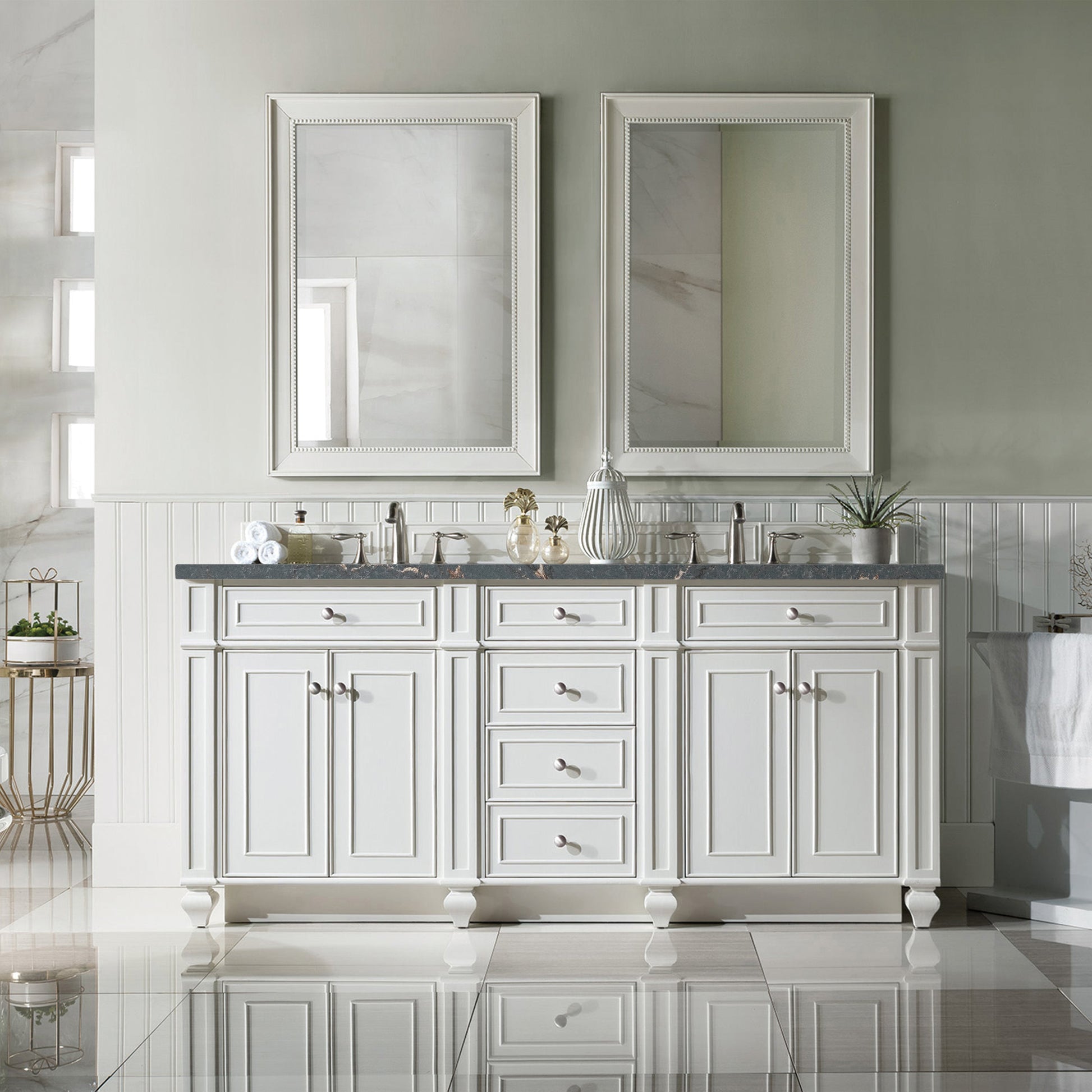 James Martin Vanities Bristol 72" Bright White Double Vanity With 3 cm Parisien Bleu Quartz Top