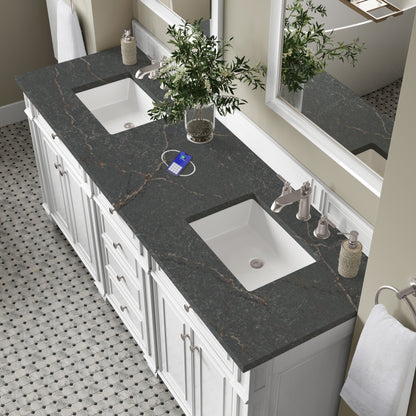 James Martin Vanities Bristol 72" Bright White Double Vanity With 3 cm Parisien Bleu Silestone Top and FreePower Wireless Charger