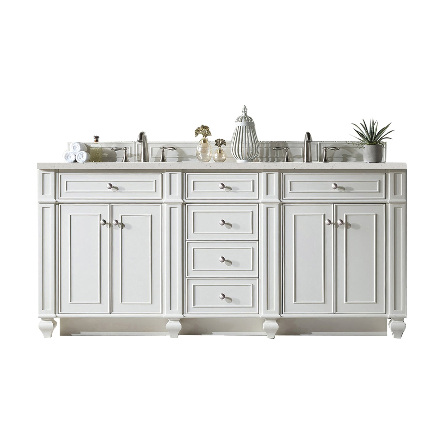James Martin Vanities Bristol 72" Bright White Double Vanity With 3 cm Parisien Bleu Silestone Top and FreePower Wireless Charger