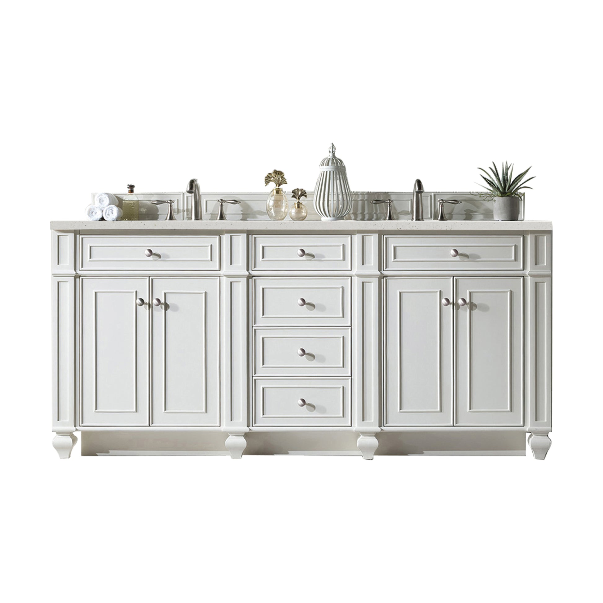 James Martin Vanities Bristol 72" Bright White Double Vanity With 3 cm Parisien Bleu Silestone Top and FreePower Wireless Charger