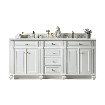 James Martin Vanities Bristol 72" Bright White Double Vanity With 3 cm Parisien Bleu Silestone Top and FreePower Wireless Charger