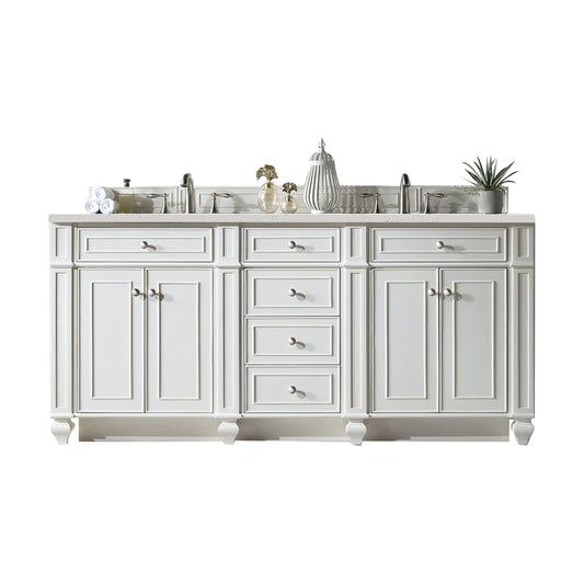 James Martin Vanities Bristol 72" Bright White Double Vanity With 3 cm Parisien Bleu Silestone Top and FreePower Wireless Charger