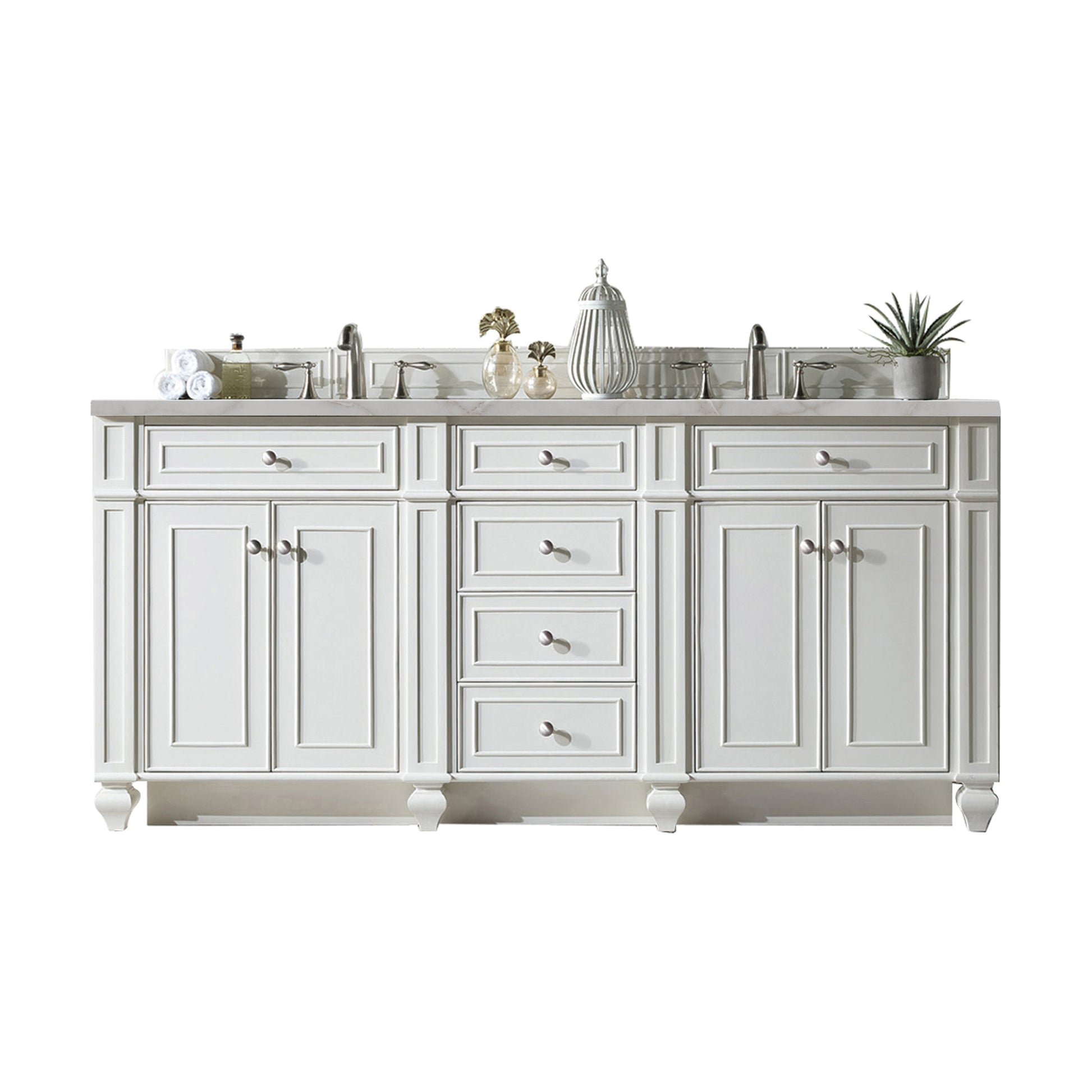 James Martin Vanities Bristol 72" Bright White Double Vanity With 3 cm Victorian Silver Quartz Top