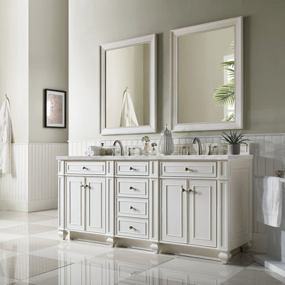 James Martin Vanities Bristol 72" Bright White Double Vanity With 3 cm Victorian Silver Silestone Top and FreePower Wireless Charger