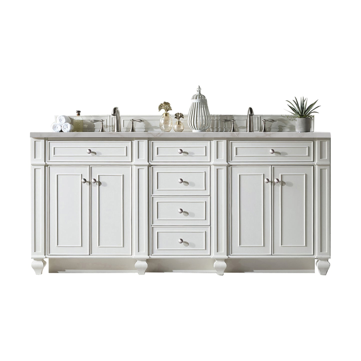 James Martin Vanities Bristol 72" Bright White Double Vanity With 3 cm Victorian Silver Silestone Top and FreePower Wireless Charger