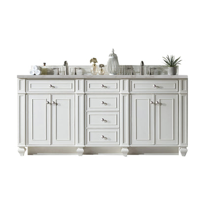 James Martin Vanities Bristol 72" Bright White Double Vanity With 3 cm Victorian Silver Silestone Top and FreePower Wireless Charger