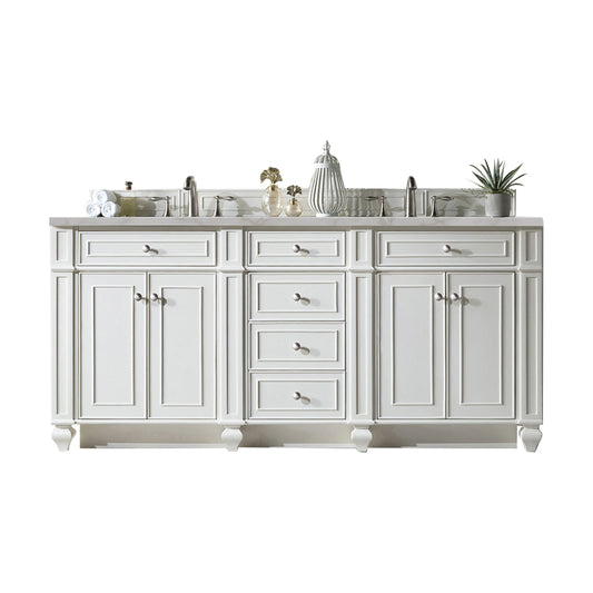 James Martin Vanities Bristol 72" Bright White Double Vanity With 3 cm Victorian Silver Silestone Top and FreePower Wireless Charger