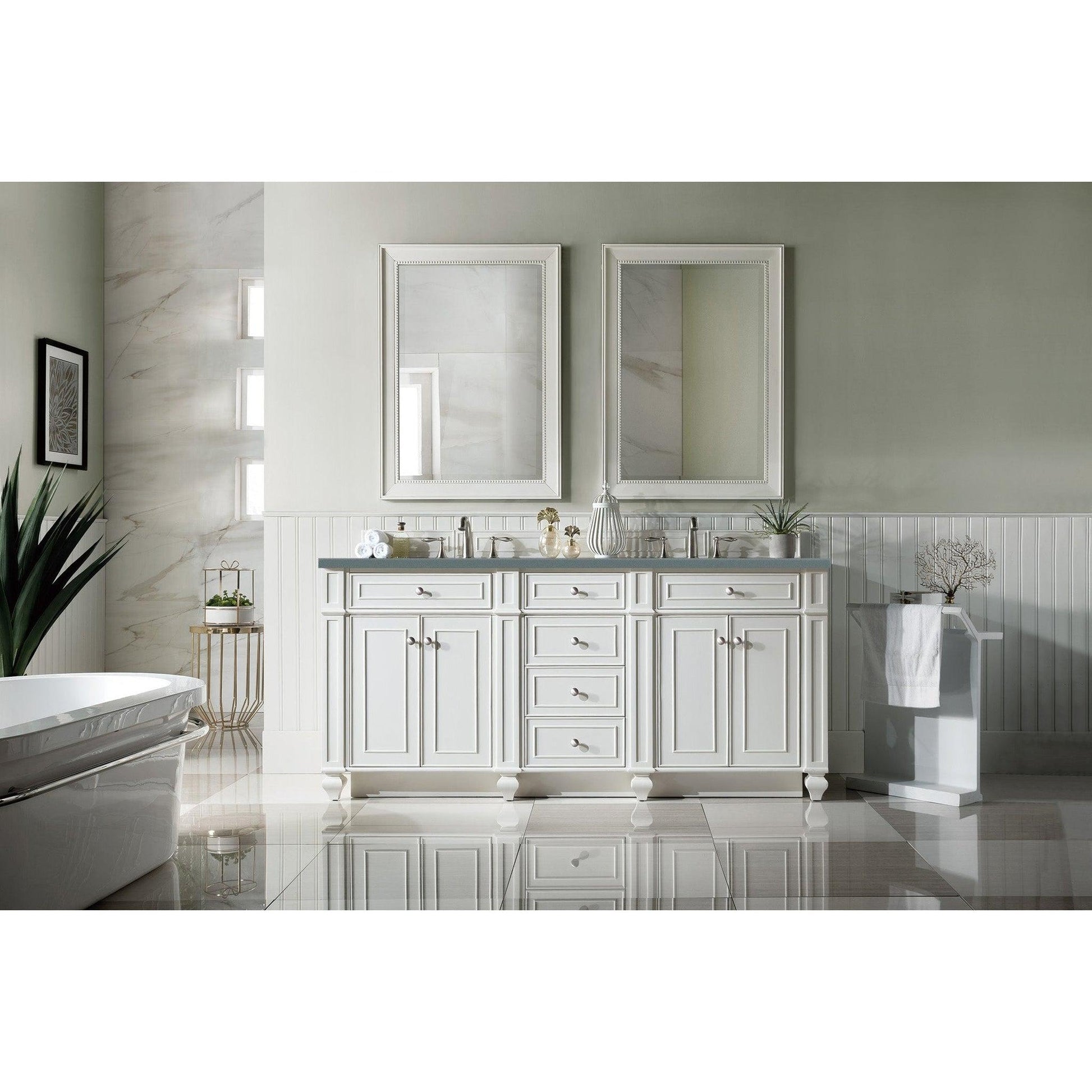 James Martin Vanities Bristol 72" Bright White Double Vanity With 3cm Cala Blue Quartz Top