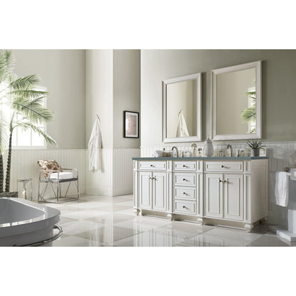 James Martin Vanities Bristol 72" Bright White Double Vanity With 3cm Cala Blue Quartz Top