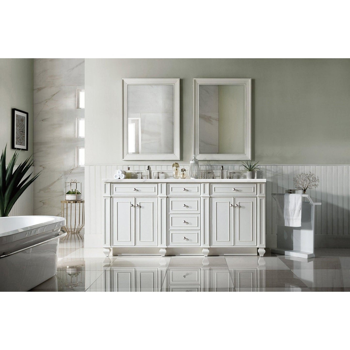 James Martin Vanities Bristol 72" Bright White Double Vanity With 3cm Carrara Marble Top