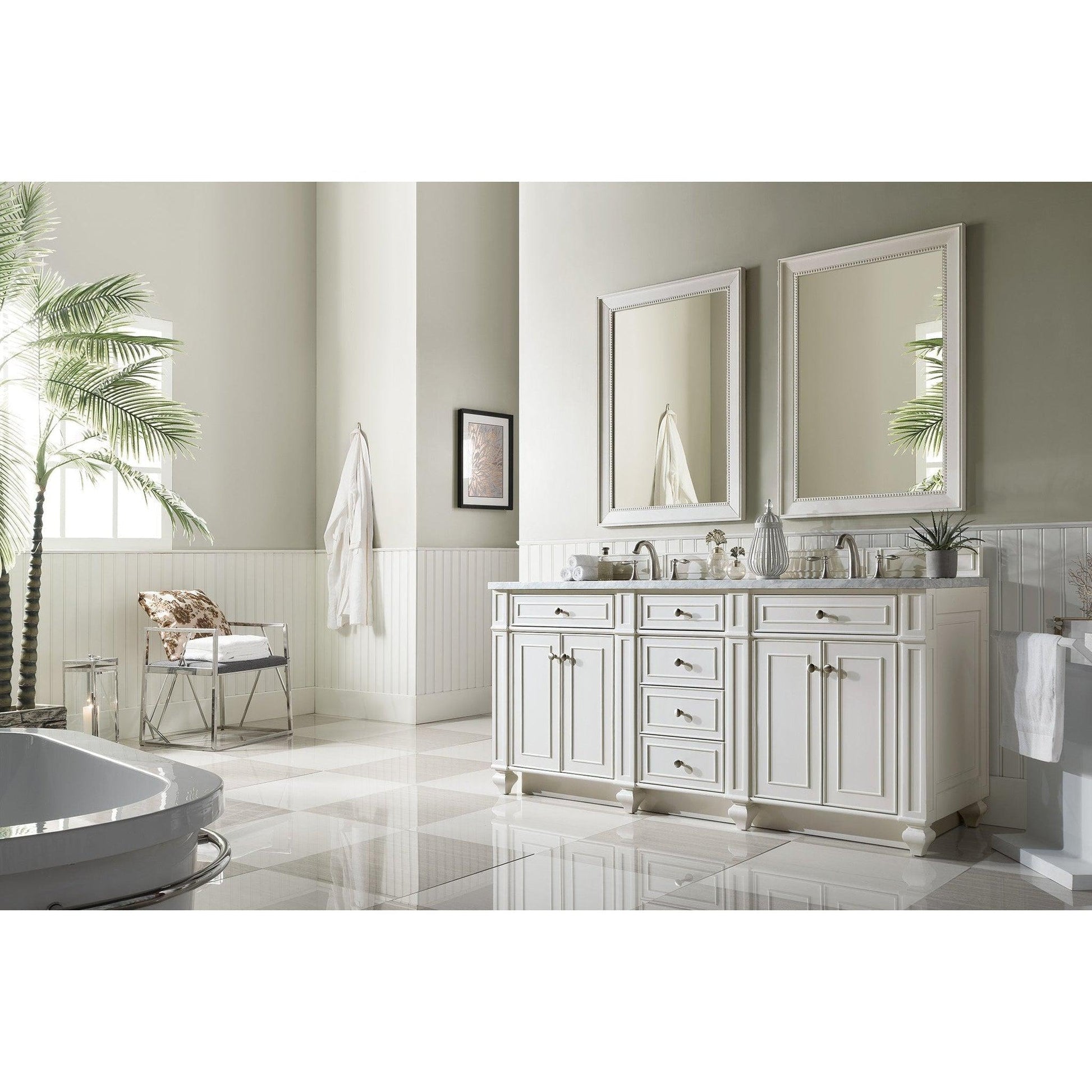 James Martin Vanities Bristol 72" Bright White Double Vanity With 3cm Carrara Marble Top