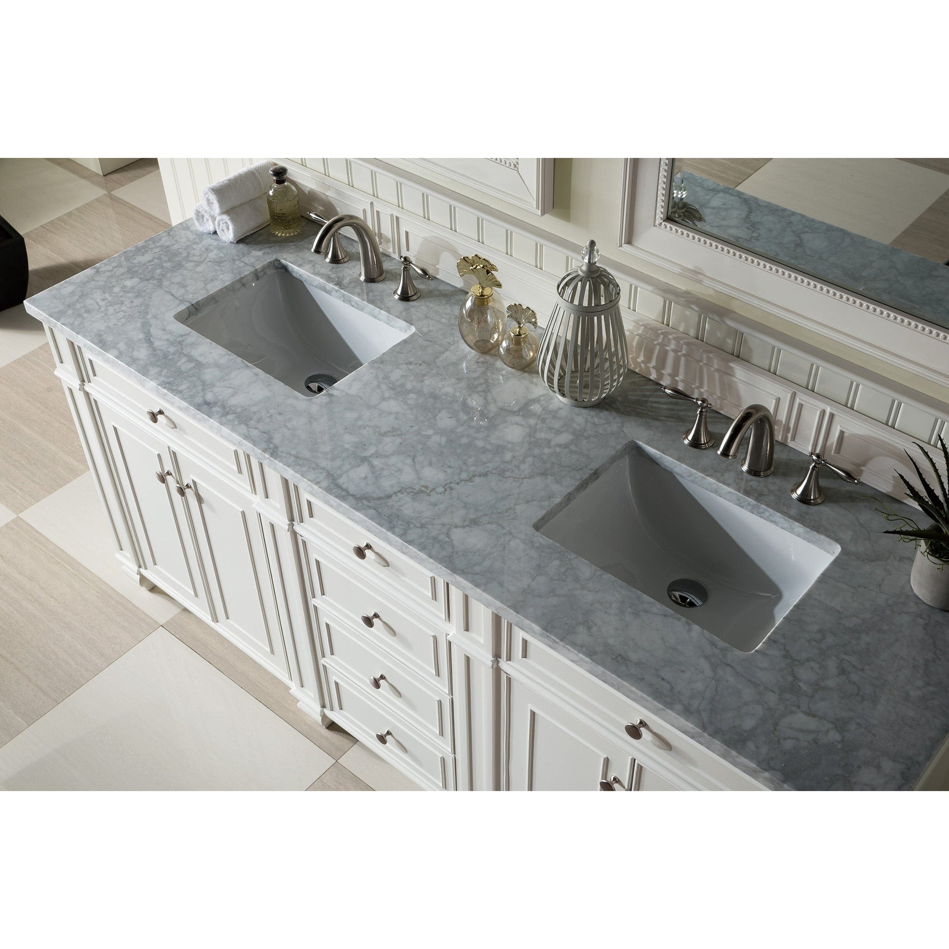 James Martin Vanities Bristol 72" Bright White Double Vanity With 3cm Carrara Marble Top