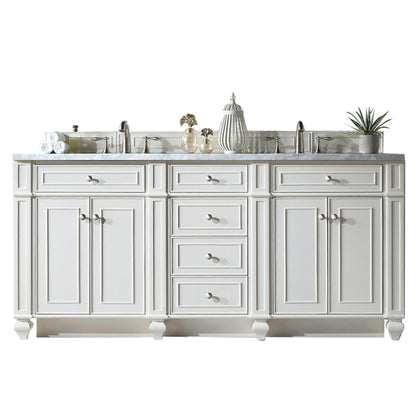 James Martin Vanities Bristol 72" Bright White Double Vanity With 3cm Carrara Marble Top