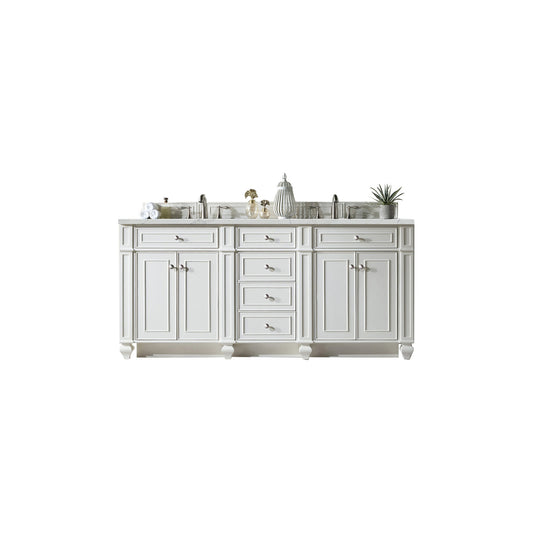 James Martin Vanities Bristol 72" Bright White Double Vanity With 3cm Ethereal Noctis Quartz Top