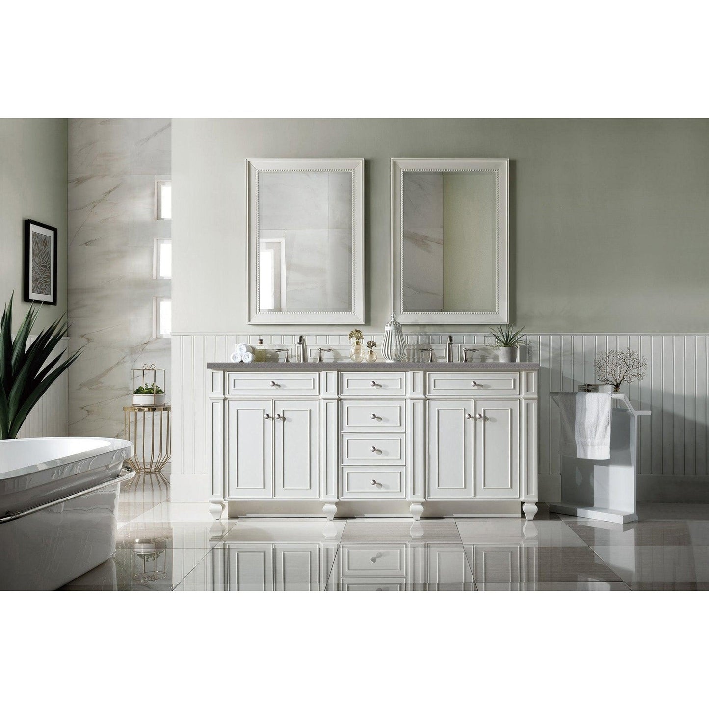 James Martin Vanities Bristol 72" Bright White Double Vanity With 3cm Grey Expo Quartz Top