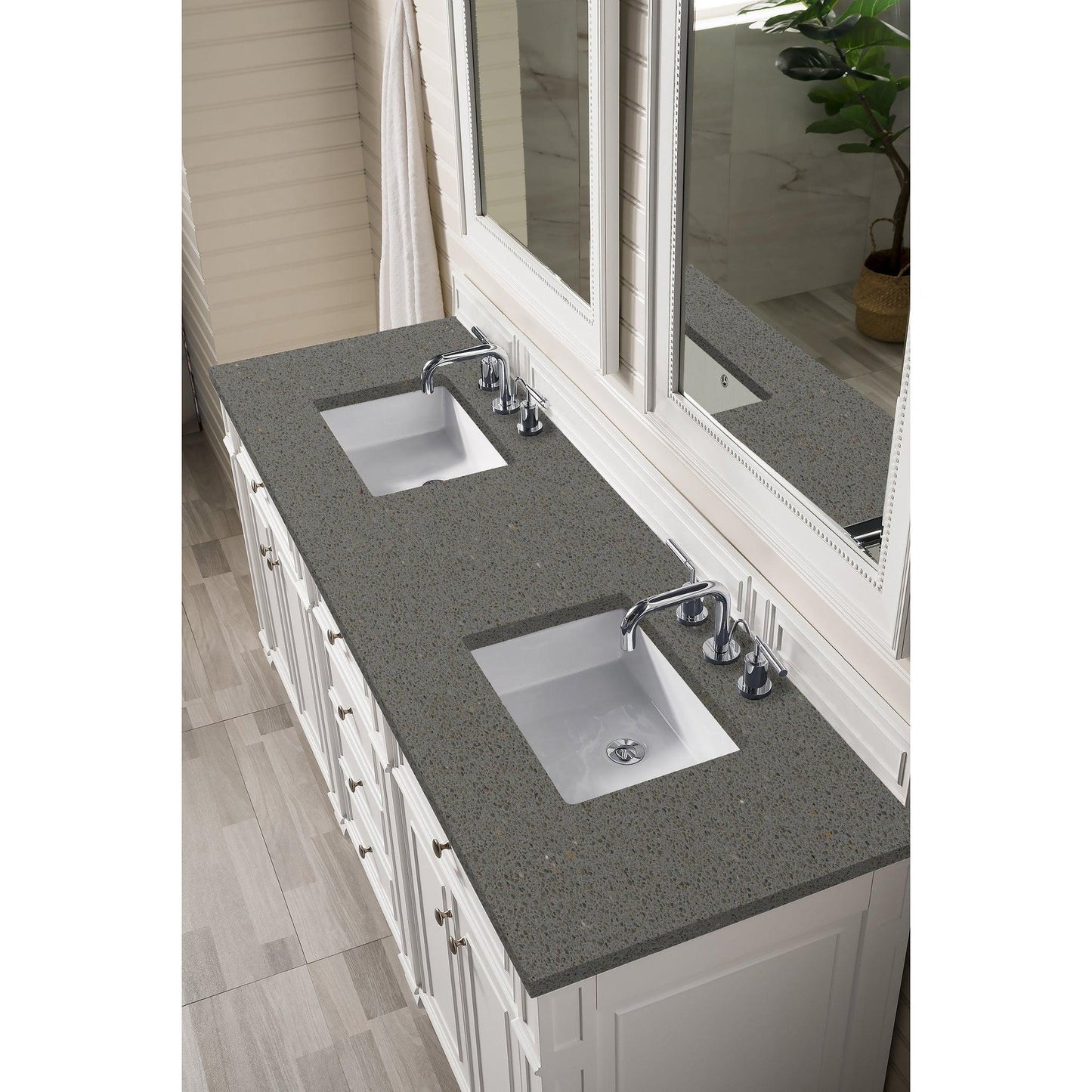 James Martin Vanities Bristol 72" Bright White Double Vanity With 3cm Grey Expo Quartz Top