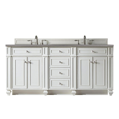 James Martin Vanities Bristol 72" Bright White Double Vanity With 3cm Grey Expo Quartz Top