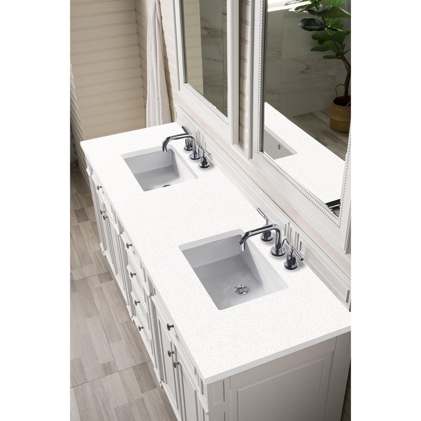 James Martin Vanities Bristol 72" Bright White Double Vanity With 3cm White Zeus Quartz Top