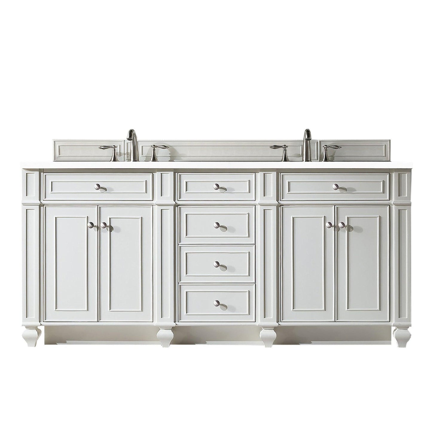 James Martin Vanities Bristol 72" Bright White Double Vanity With 3cm White Zeus Quartz Top