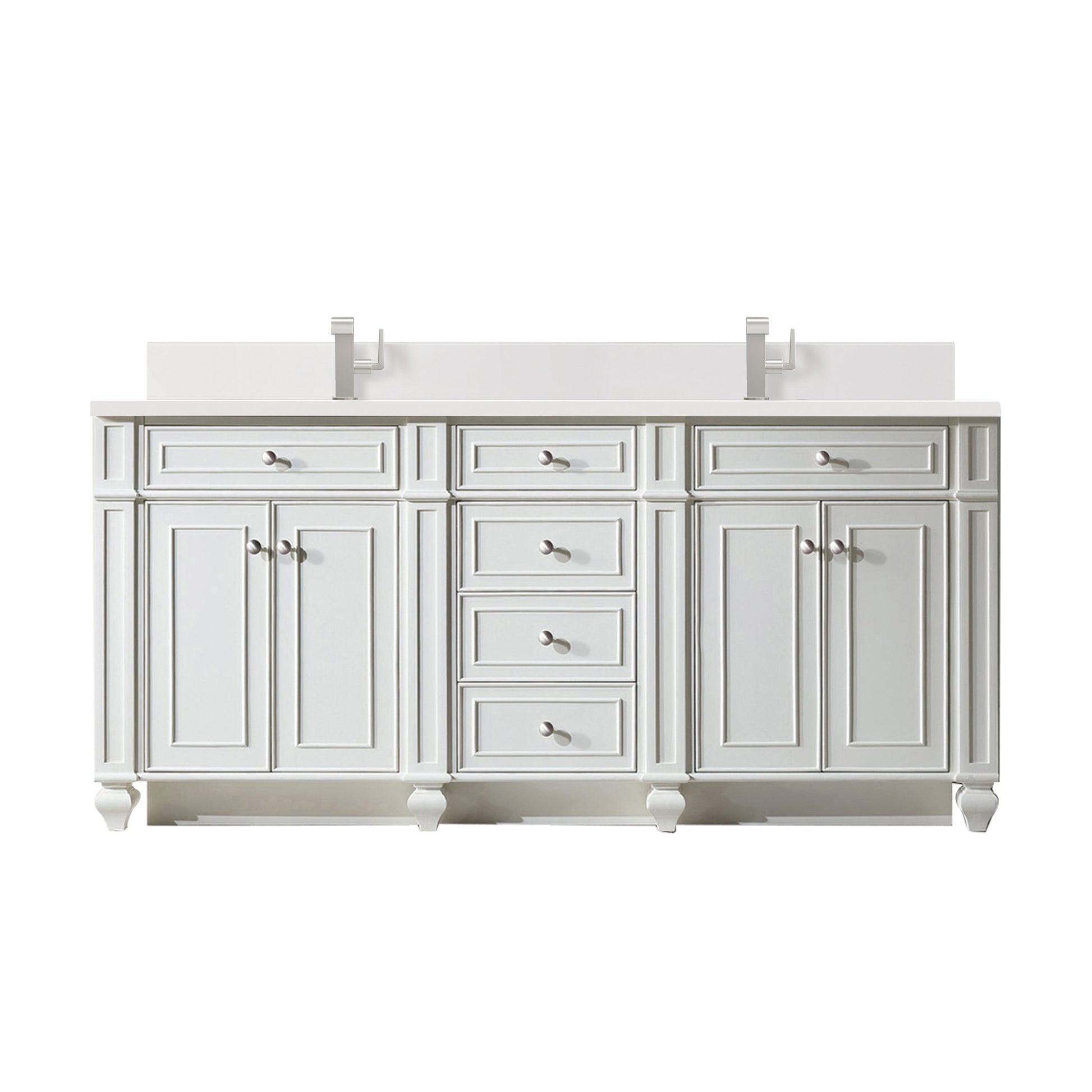 James Martin Vanities Bristol 72" Bright White Double Vanity With Single Hole 3 cm White Zeus Quartz Top & Backsplash