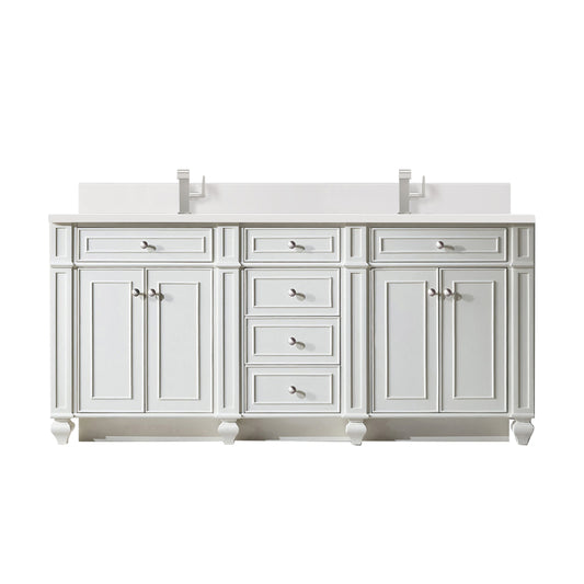 James Martin Vanities Bristol 72" Bright White Double Vanity With Single Hole 3 cm White Zeus Quartz Top & Backsplash