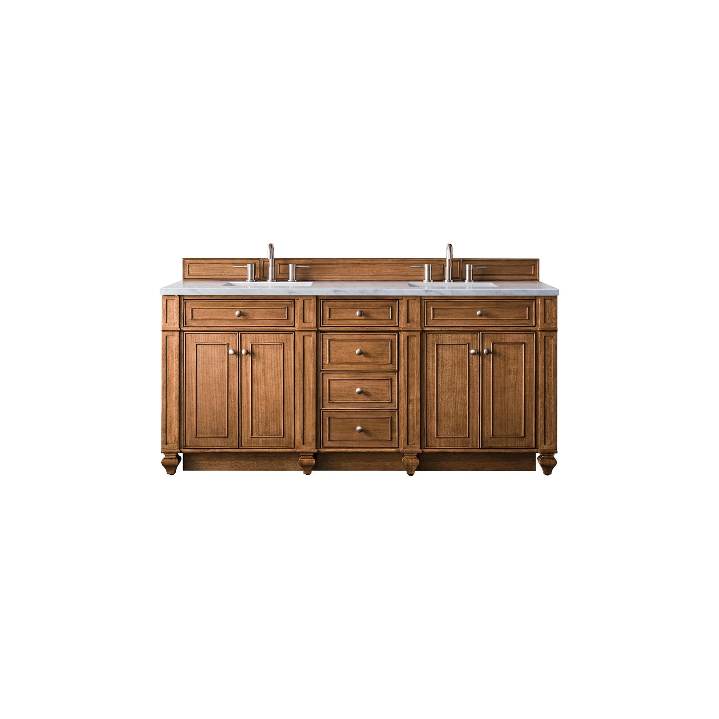 James Martin Vanities Bristol 72" Saddle Brown Double Vanity With 3 cm Eternal Jasmine Pearl Silestone Top and FreePower Wireless Charger