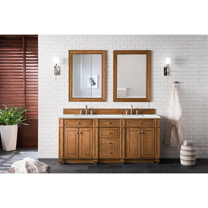 James Martin Vanities Bristol 72" Saddle Brown Double Vanity With 3 cm Ethereal Noctis Silestone Top and FreePower Wireless Charger