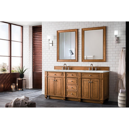 James Martin Vanities Bristol 72" Saddle Brown Double Vanity With 3 cm Ethereal Noctis Silestone Top and FreePower Wireless Charger