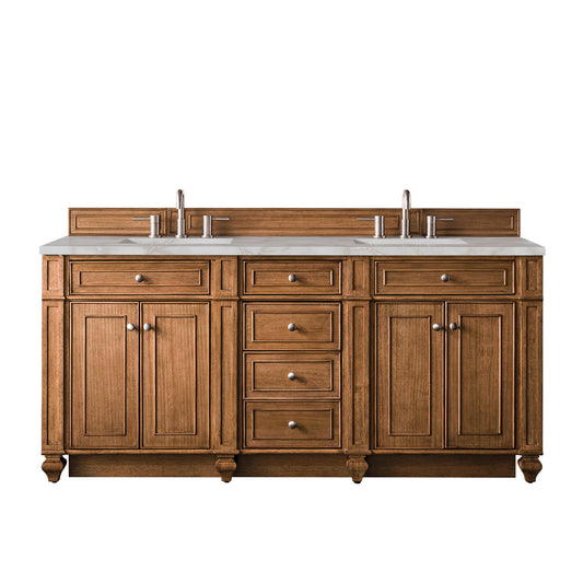 James Martin Vanities Bristol 72" Saddle Brown Double Vanity With 3 cm Victorian Silver Quartz Top