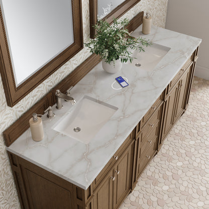 James Martin Vanities Bristol 72" Saddle Brown Double Vanity With 3 cm Victorian Silver Silestone Top and FreePower Wireless Charger