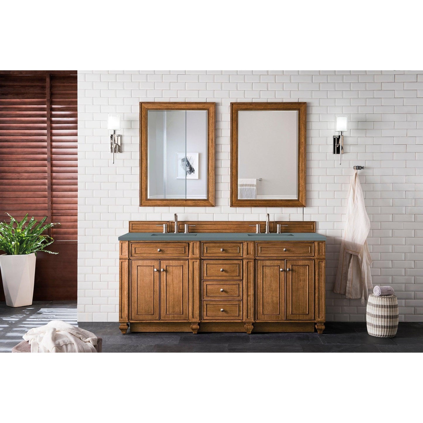 James Martin Vanities Bristol 72" Saddle Brown Double Vanity With 3cm Cala Blue Quartz Top