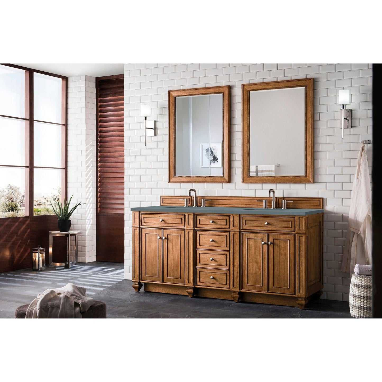 James Martin Vanities Bristol 72" Saddle Brown Double Vanity With 3cm Cala Blue Quartz Top