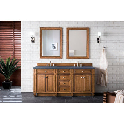 James Martin Vanities Bristol 72" Saddle Brown Double Vanity With 3cm Charcoal Soapstone Quartz Top