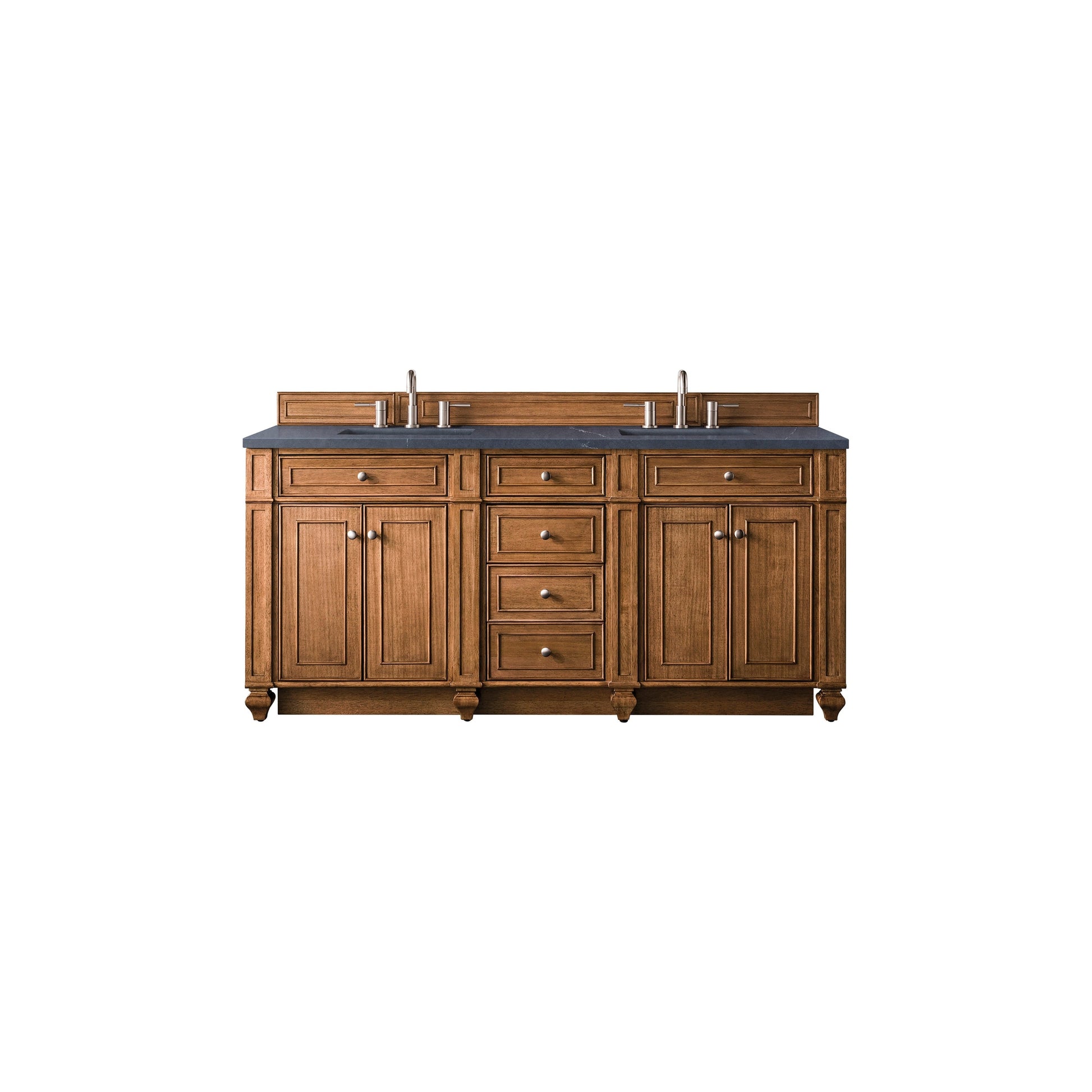 James Martin Vanities Bristol 72" Saddle Brown Double Vanity With 3cm Charcoal Soapstone Quartz Top