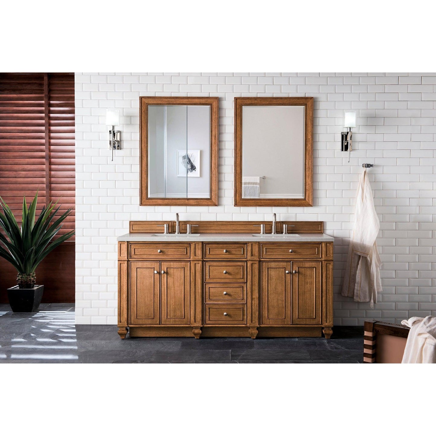 James Martin Vanities Bristol 72" Saddle Brown Double Vanity With 3cm Eternal Serena Quartz Top