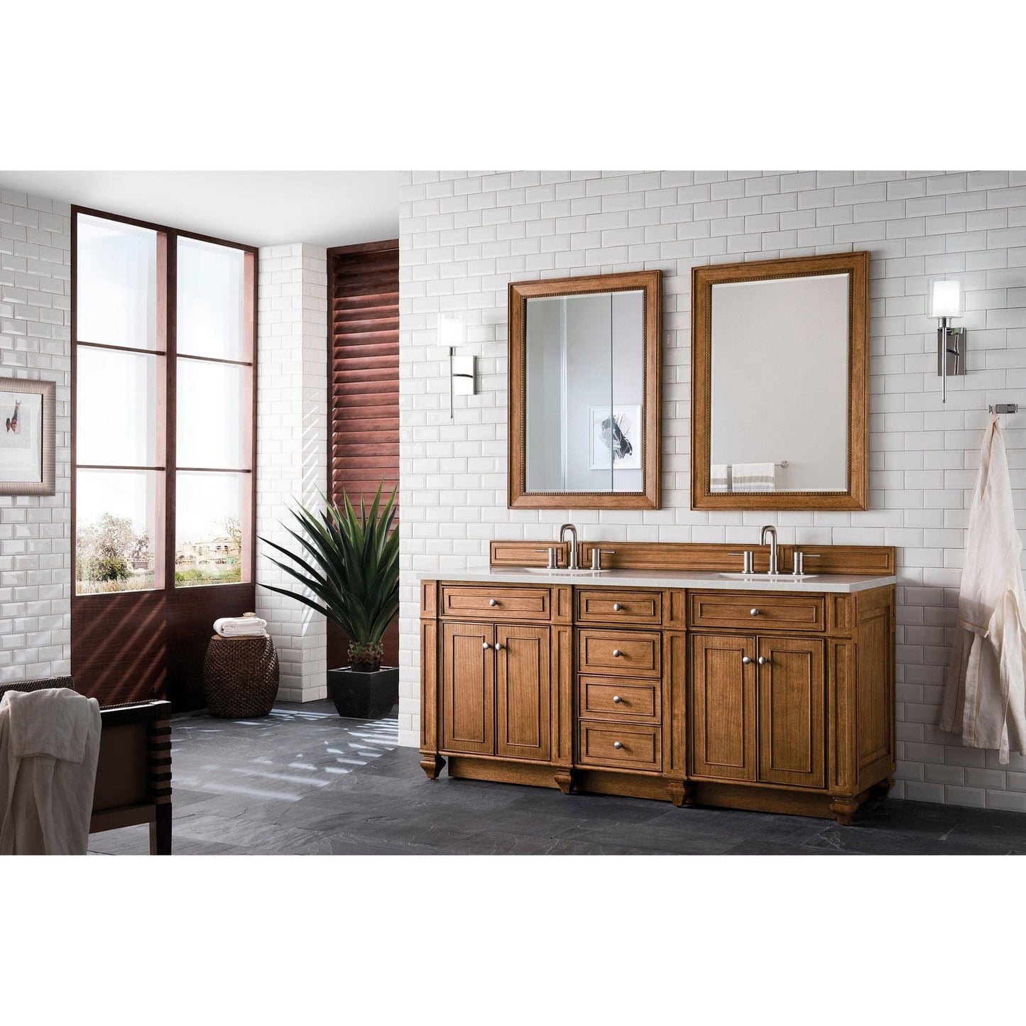 James Martin Vanities Bristol 72" Saddle Brown Double Vanity With 3cm Eternal Serena Quartz Top