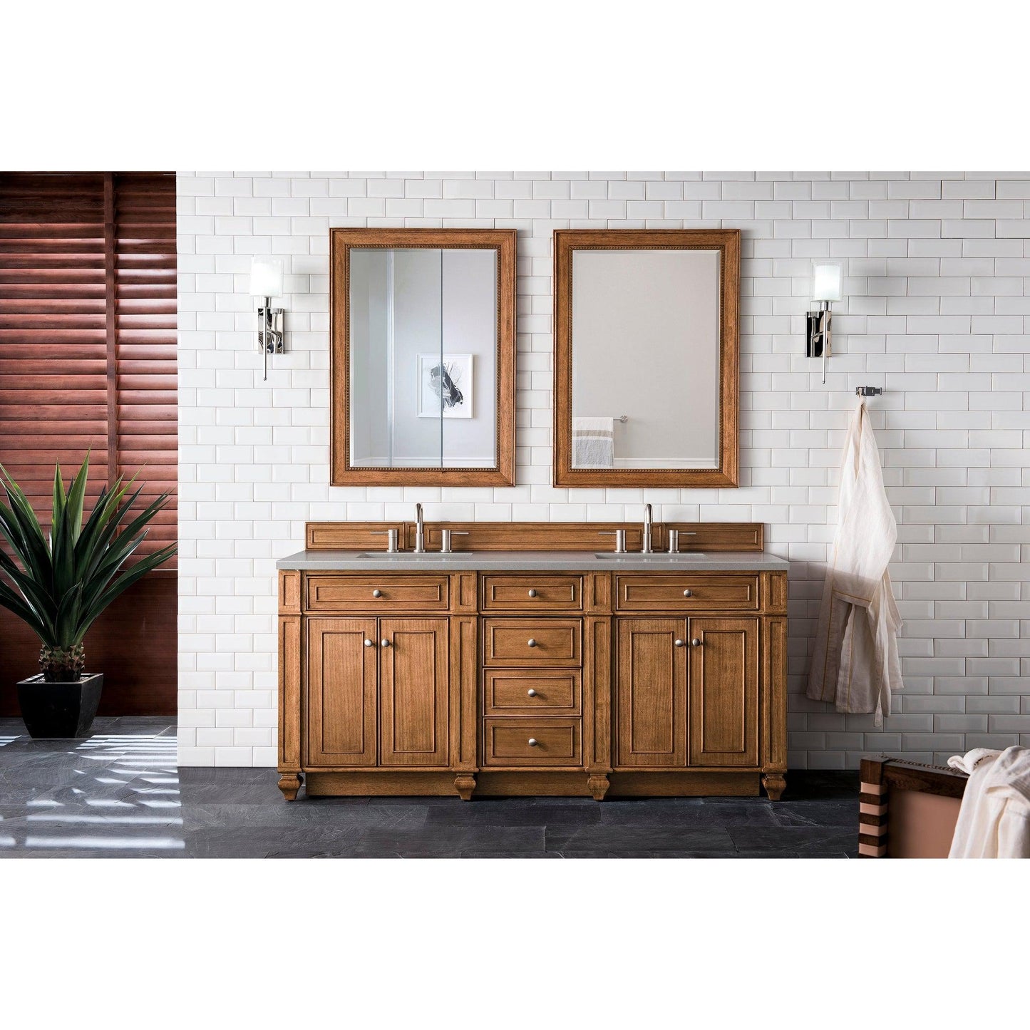 James Martin Vanities Bristol 72" Saddle Brown Double Vanity With 3cm Grey Expo Quartz Top