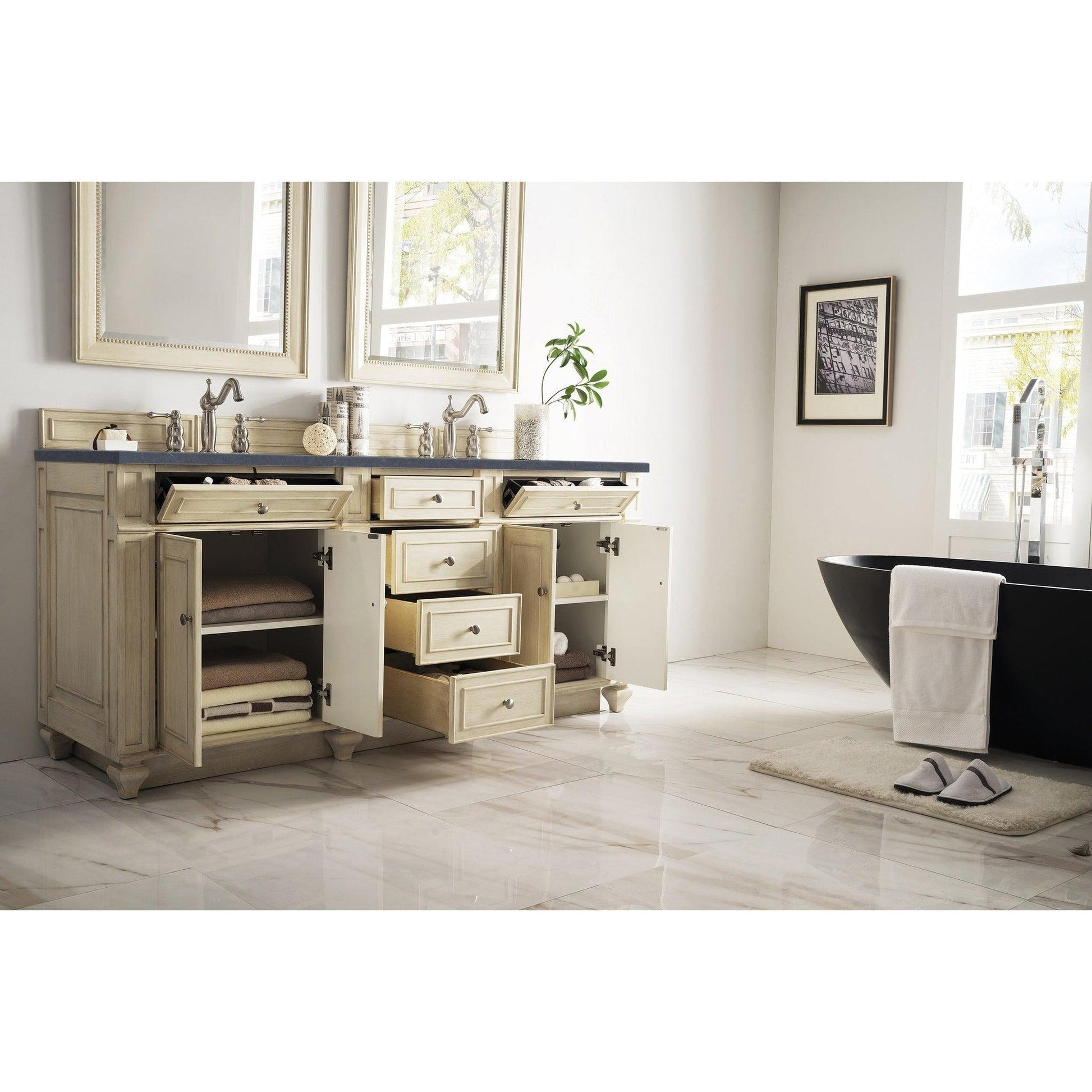 James Martin Vanities Bristol 72" Vintage Vanilla Double Vanity With 3cm Charcoal Soapstone Quartz Top