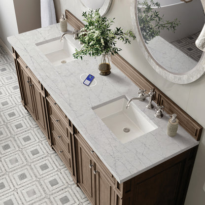James Martin Vanities Bristol 72" Whitewashed Walnut Double Vanity With 3 cm Eternal Jasmine Pearl Silestone Top and FreePower Wireless Charger