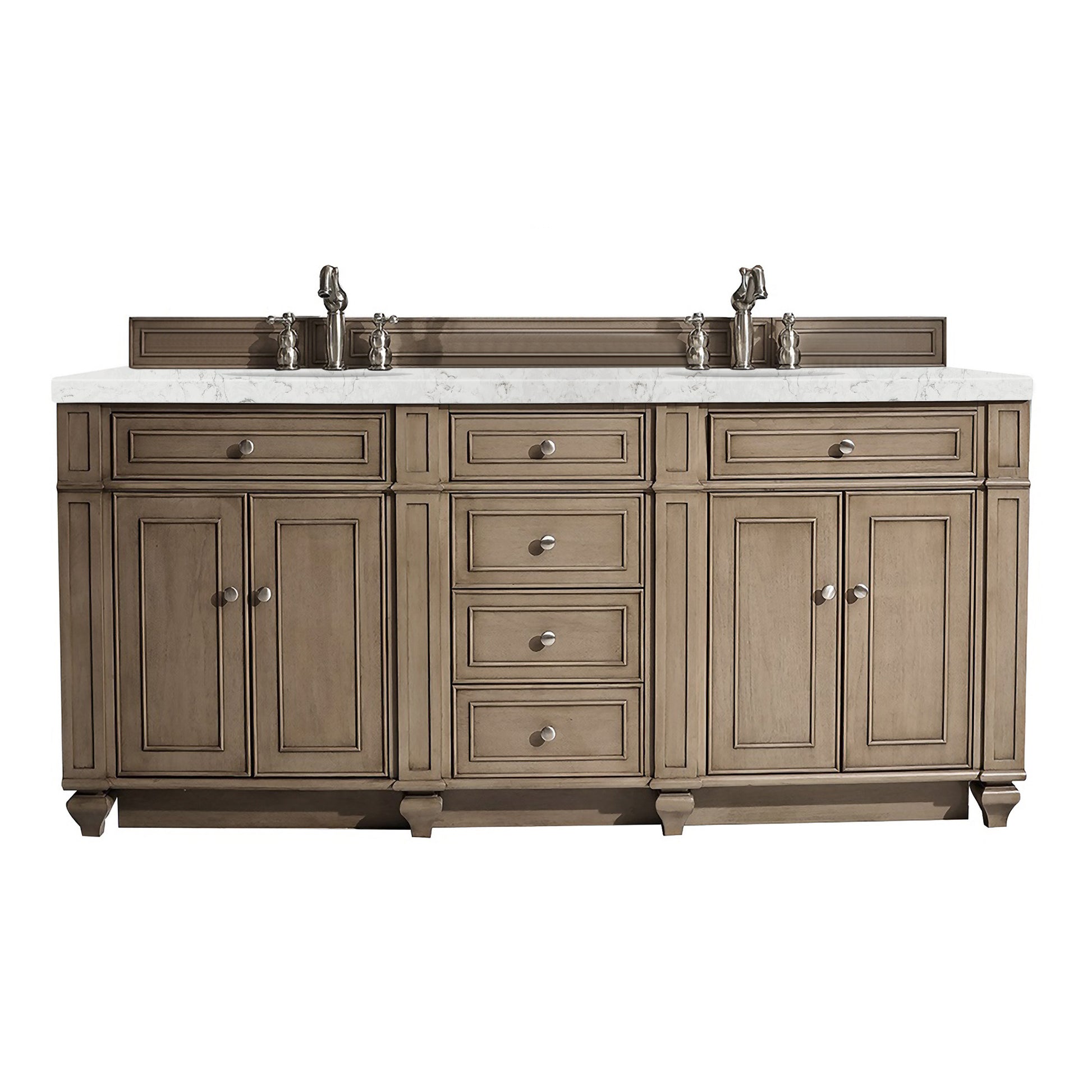 James Martin Vanities Bristol 72" Whitewashed Walnut Double Vanity With 3 cm Eternal Jasmine Pearl Silestone Top and FreePower Wireless Charger
