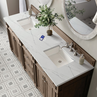 James Martin Vanities Bristol 72" Whitewashed Walnut Double Vanity With 3 cm Ethereal Noctis Silestone Top and FreePower Wireless Charger