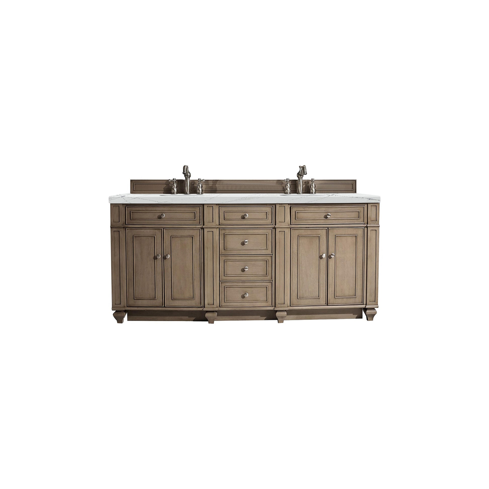 James Martin Vanities Bristol 72" Whitewashed Walnut Double Vanity With 3 cm Ethereal Noctis Silestone Top and FreePower Wireless Charger