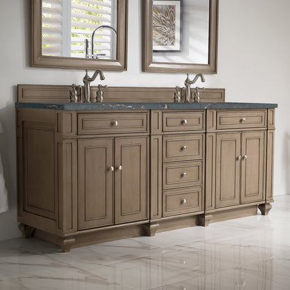 James Martin Vanities Bristol 72" Whitewashed Walnut Double Vanity With 3 cm Parisien Bleu Quartz Top