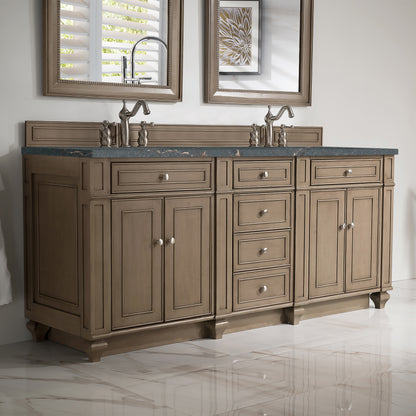 James Martin Vanities Bristol 72" Whitewashed Walnut Double Vanity With 3 cm Parisien Bleu Silestone Top and FreePower Wireless Charger
