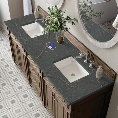James Martin Vanities Bristol 72" Whitewashed Walnut Double Vanity With 3 cm Parisien Bleu Silestone Top and FreePower Wireless Charger