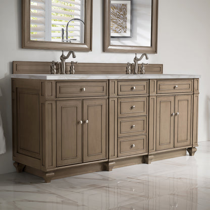 James Martin Vanities Bristol 72" Whitewashed Walnut Double Vanity With 3 cm Victorian Silver Silestone Top and FreePower Wireless Charger
