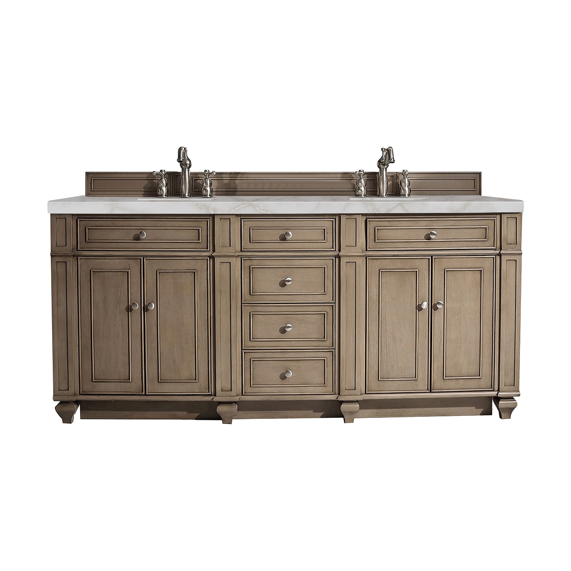 James Martin Vanities Bristol 72" Whitewashed Walnut Double Vanity With 3 cm Victorian Silver Silestone Top and FreePower Wireless Charger